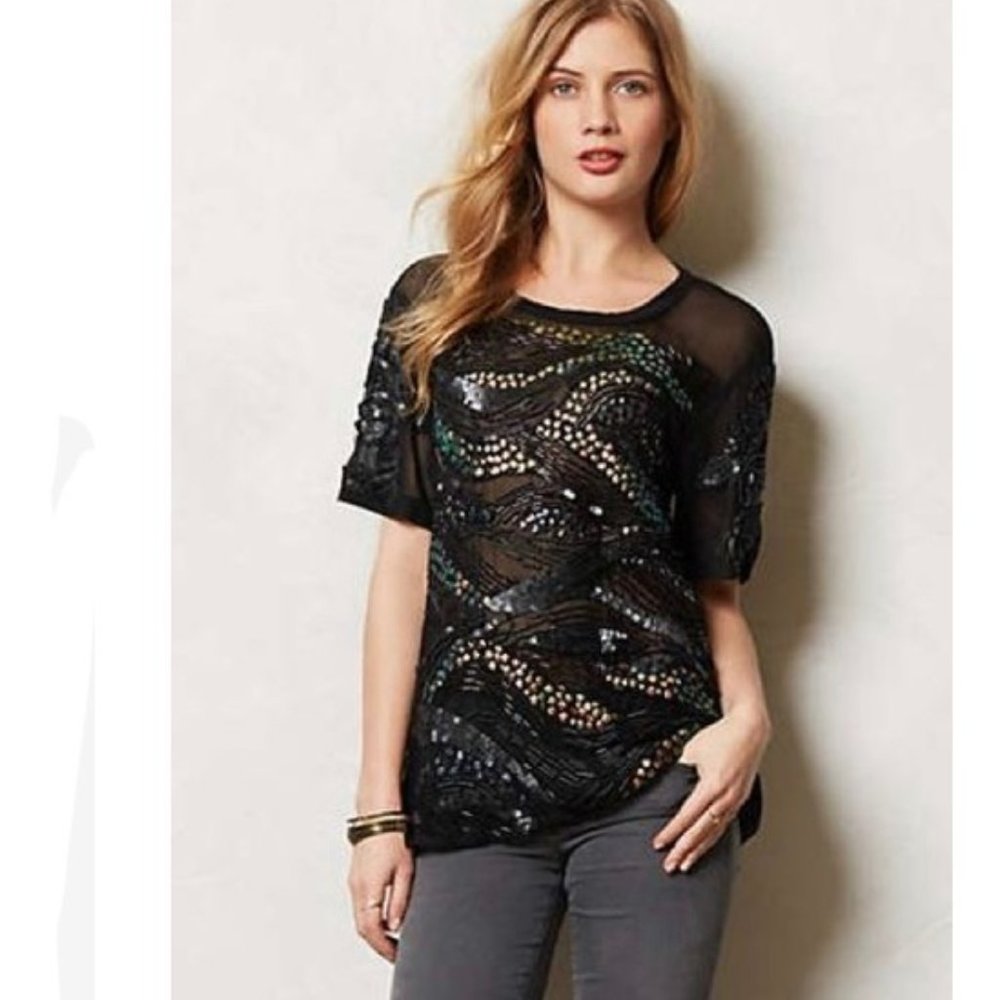 New Nanette Lepore Luxury Beaded Blouse Anthropologie Black